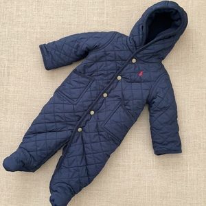 Ralph Lauren Navy Quilted Hooded Infant Onsie